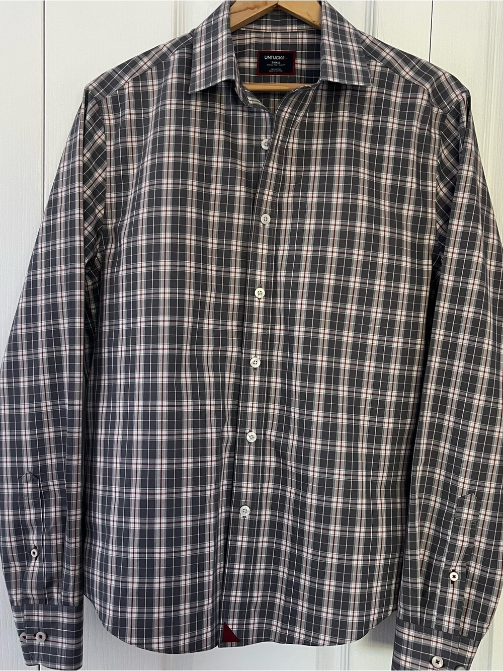 Untuckit Men’s Wrinkle Free Slim Fit Cotton L/S Button Shirt Gray Plaid Small